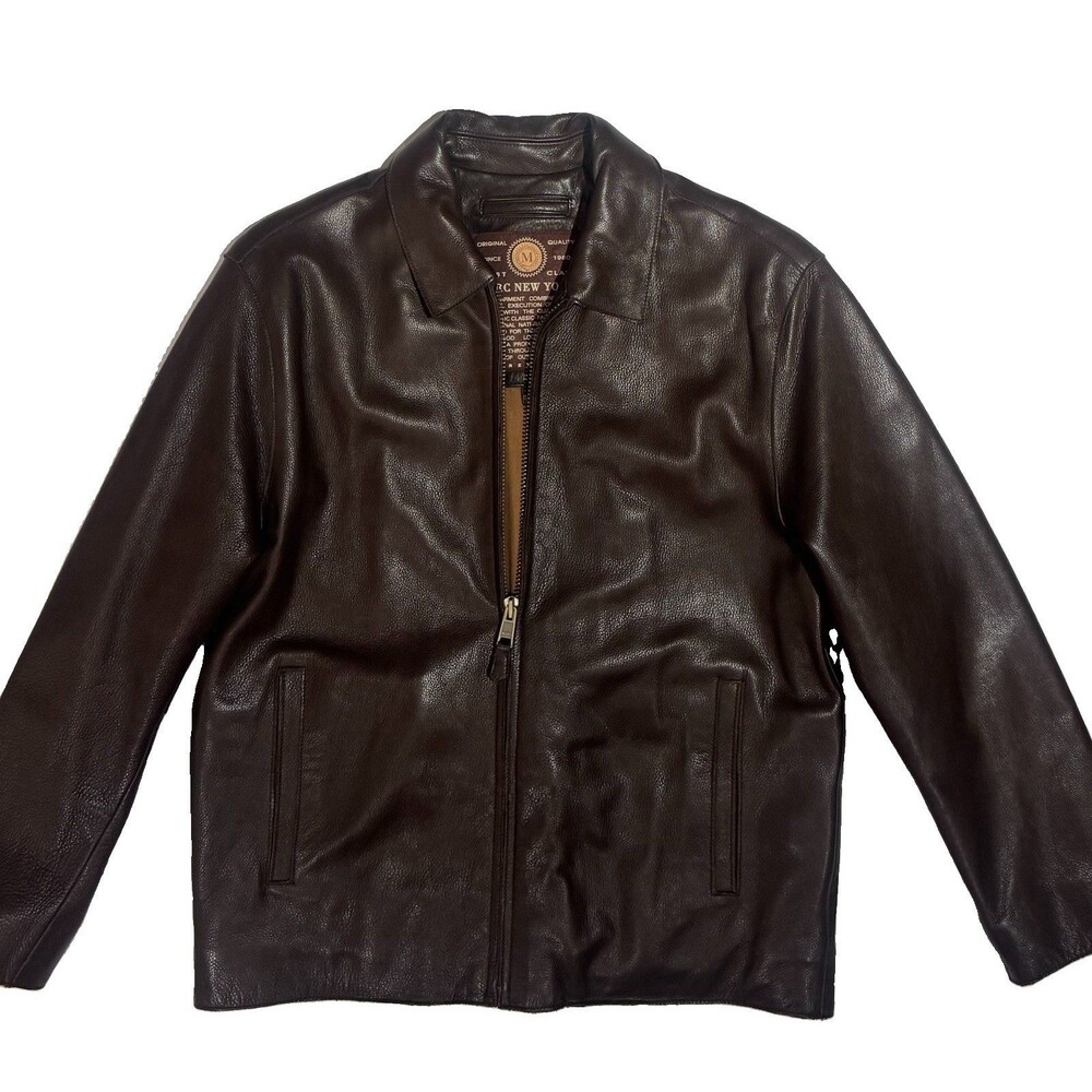Marc New York Andrew Marc Men's Brown Leather Bomber Jacket M Quilted Lined Zip